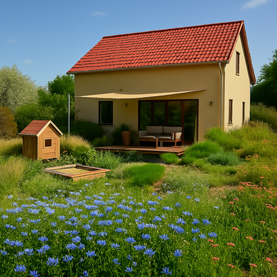 Haus mit Satteldach KI generiert