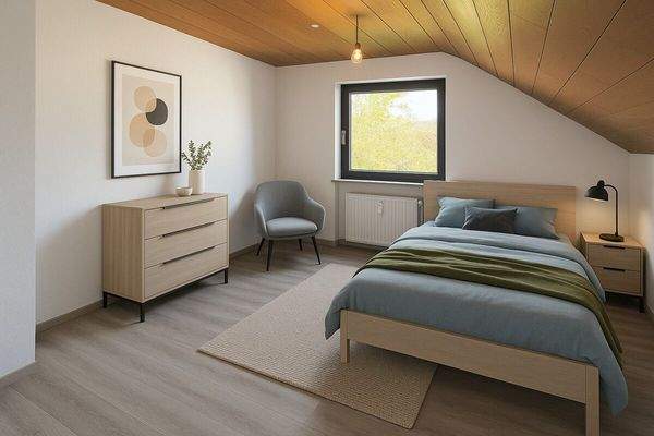 (KI) Möbliertes Schlafzimmer