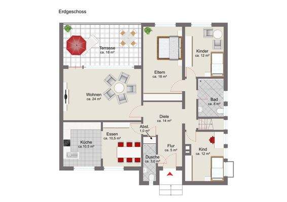Erdgeschoss mit Mustermöblierung
