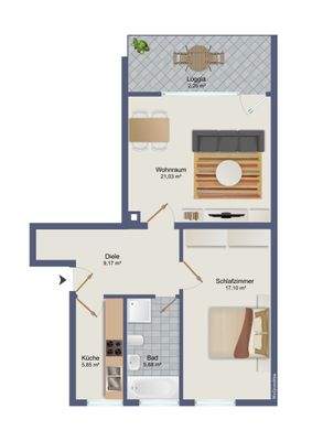Grundriss 2-Zimmer-Wohnung