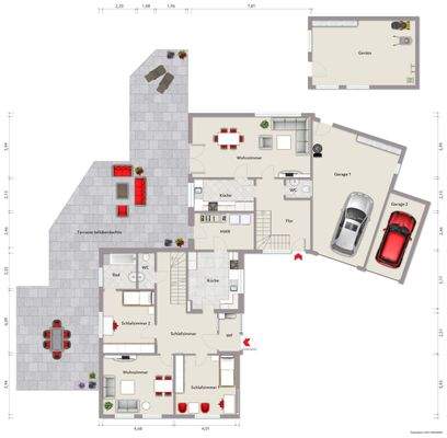 Grundriss Erdgeschoss (nicht maßstabsgerecht, Möblierungsbeispiel)