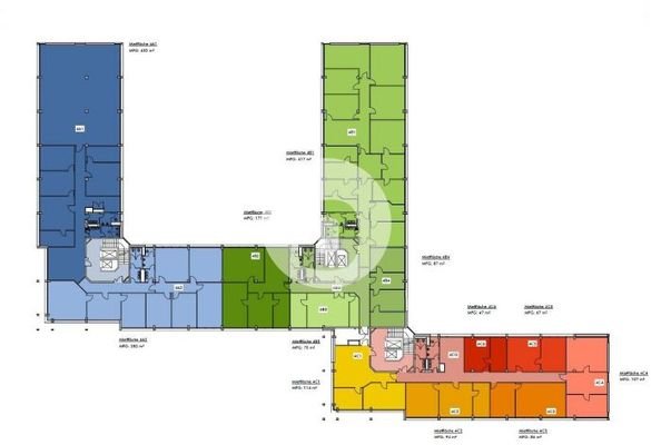 Regelgeschoss mit ca. 2.000 m², beispielhafte Raum