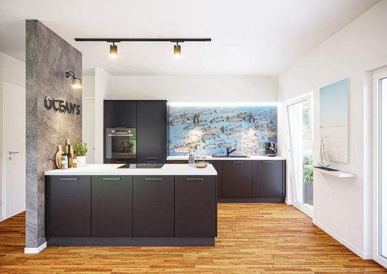 Moderne Küche mit Meerblick