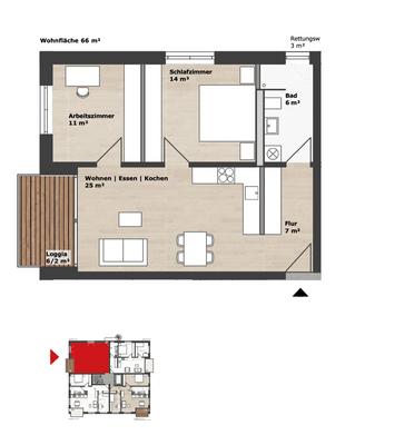 Grundriss Whg. mit 66qm