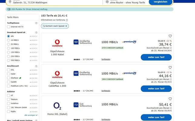 L398 - Internet Bandbreite