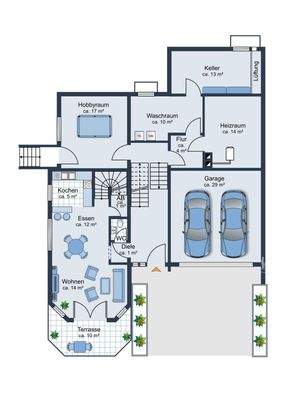 untergeschoss und Gästewohnung
