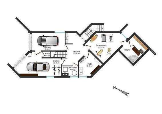 Grundriss UG/Souterrain-mit 2x Garagen im Haus