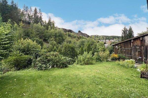 Garten mit Holzschuppen