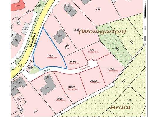 Lageplan Baugebiet Weingarten - Flst. 343 / ca. 801 m²