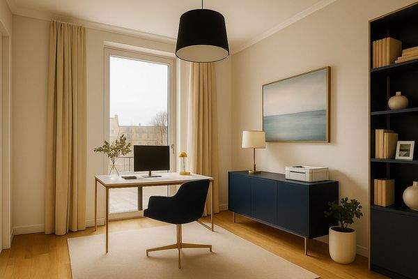 Visualisierung Arbeitszimmer mit Zugang zur Terrasse