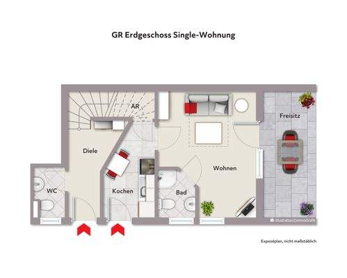 Grundriss EG -Single-Wohnung- Wohnbeispiel- ohne Maßstab
