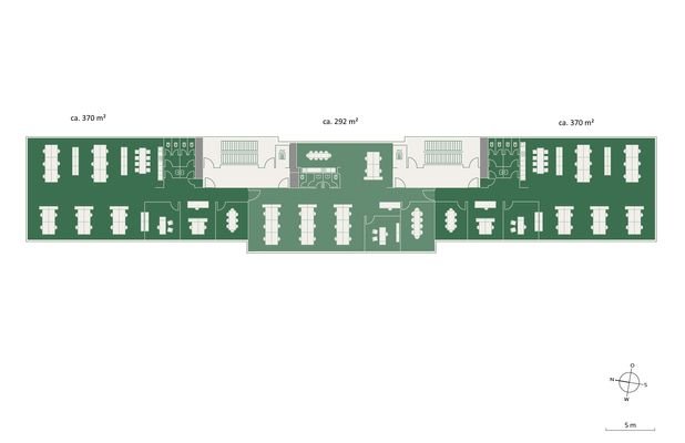 Grundriss 2.-6.OG mit Aufteilungsvarianten (teilbar ab 292 m²)