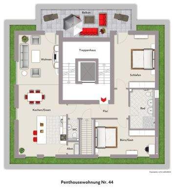 Grundriss mit Beispielmöblierung