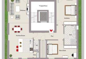 Grundriss mit Beispielmöblierung