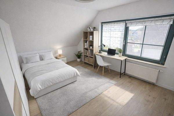 Virtuell modern möbliert.