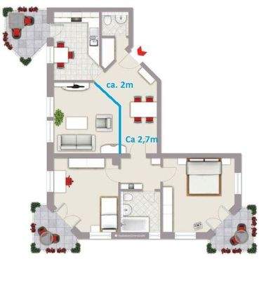 In blau eine Trockenbauwand