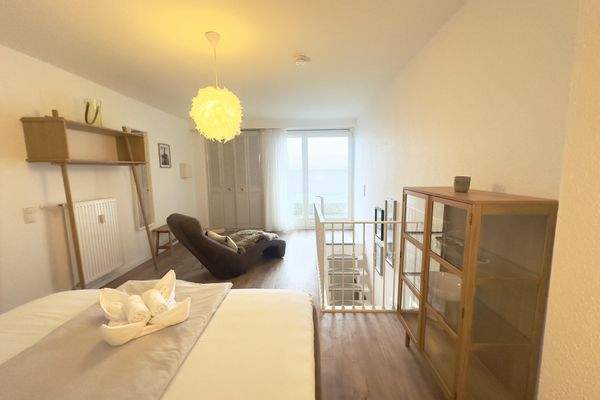 Schlafbereich im OG mit Blick auf das Meer