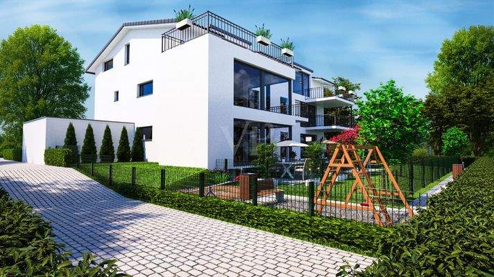 Schräge Ansicht Hinterseite Garten