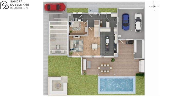 Wohnbeispiel EG mit Außenbereich und Pool