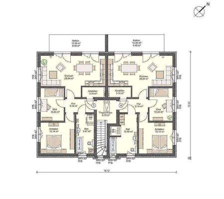 Grundriss Obergeschoss Wohnung 3+4