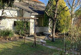 Garten mit Haus im Herbst