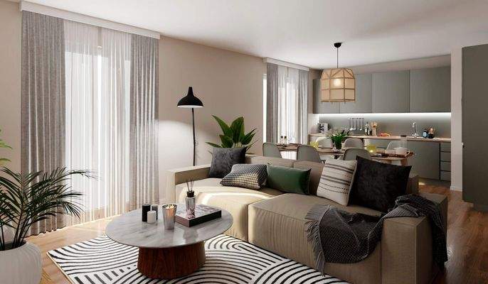 Ein hell erleuchtetes Wohnzimmer