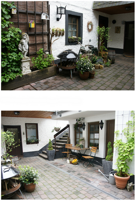 Innenhof u. Treppenaufgang zum Biergarten