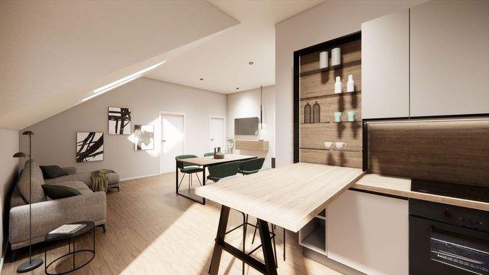 Wohnen / Essen / Küche  - Visualisierung, Abweichungen möglich!