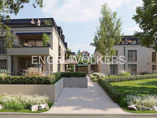 Individuell begrünter Außenbereich mit überdachter Loggia