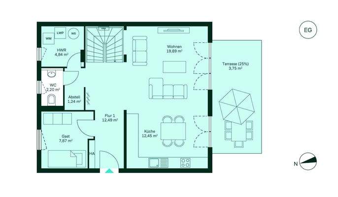 Grundriss vom Erdgeschoss im Doppelhaus WE020