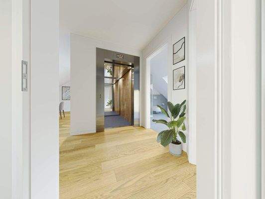 Whg13_Von der Schlafzimmertür Richtung Aufzug .jp