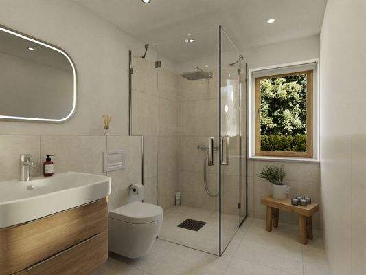 Das stilvolle Badezimmer mit Walk-In-Dusche