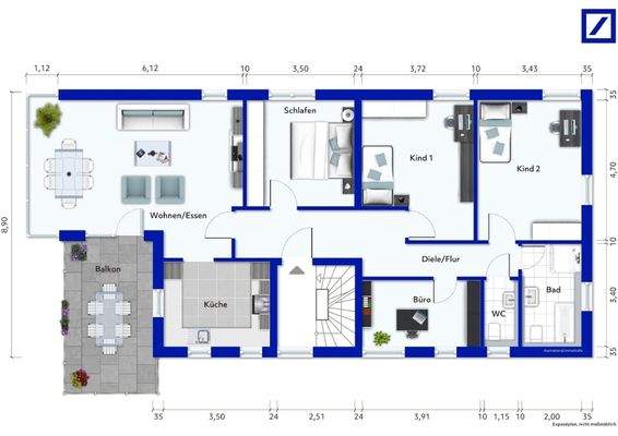 Grundriss, möbliert