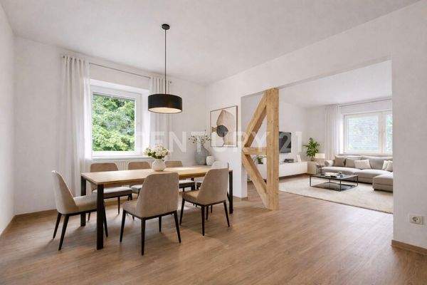 Visualisierung eines modern eingerichteten Wohn-u.Essbereich