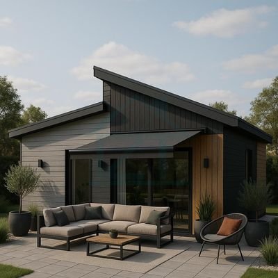 Modernes Gartenhaus mit stilvollem Außenbereich