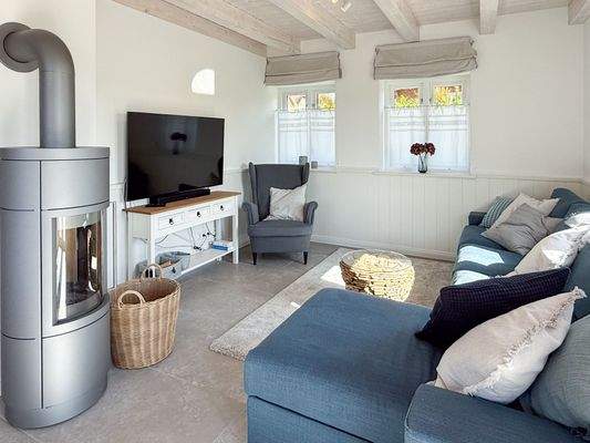 Wohnbereich mit drehbaren Kamin