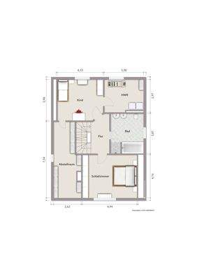 Grundriss Dachgeschoss (nicht maßstabsgerecht, Möblierungsbeispiel)