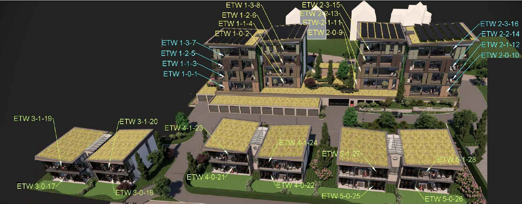 Projektansicht mit Wohnungsnummern