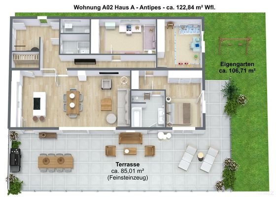 3D Floor Plan - m² - A02