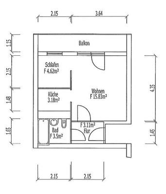 Grundriss 1-Raum WE mit 32 m²