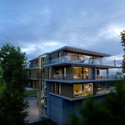 Upper West Dämmerung Glasfassade.