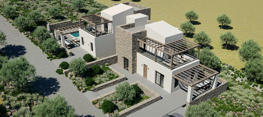 Kreta, Exantis: Neubau! Zwei luxuriöse Steinvillen mit privaten Pools zum Verkauf