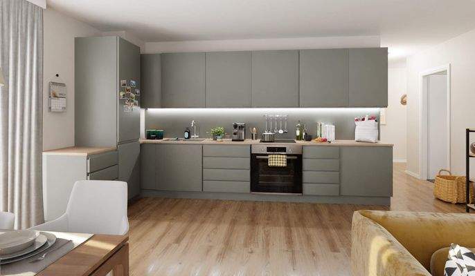 Die offene Wohnküche lädt zum gemeinsamen Kochen e