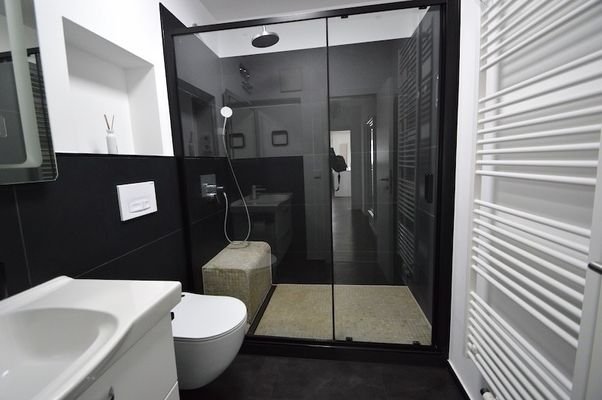modernes Bad mit Walk-in-Dusche