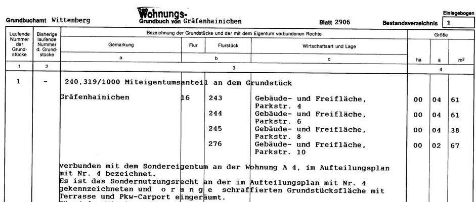 Auszug Grundbuch