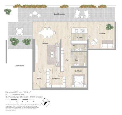 Grundriss farbig / möbliert