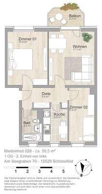 Grundriss farbig / möbliert