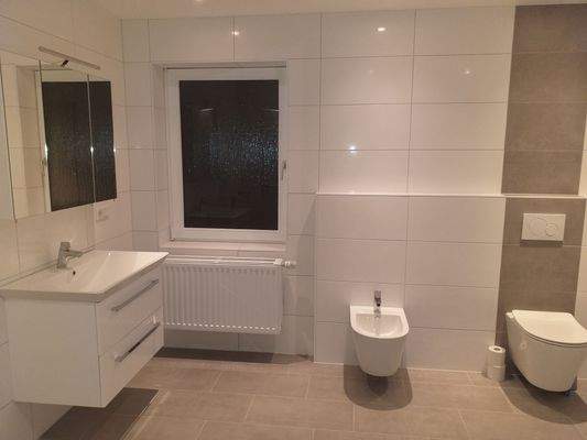 Waschbecken, Spiegel, Bidet