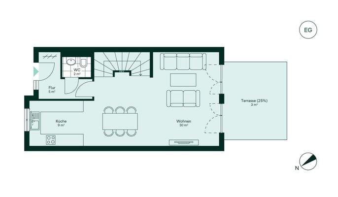 Geräumiges Erdgeschoss mit viel Platz und angrenze