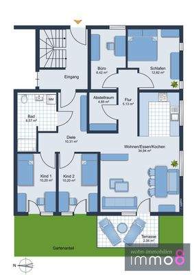 Grundriss Wohnung Nr. 1 im Erdgeschoss